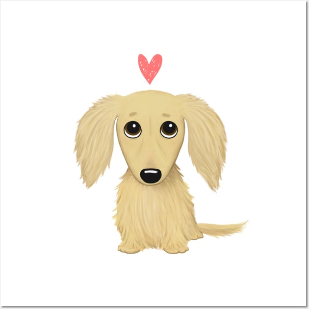 Cute Dog | Longhaired Cream Dachshund with Heart Wall Art by Coffee Squirrel